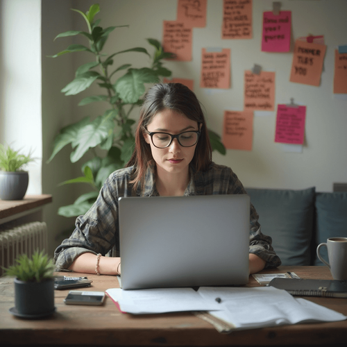 Frau auf Jobsuche mit ihrem Laptop